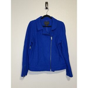 Tahari Bright Blue Boiled Wool & Viscose Zip-Up Moto Jacket Women's Size Medium